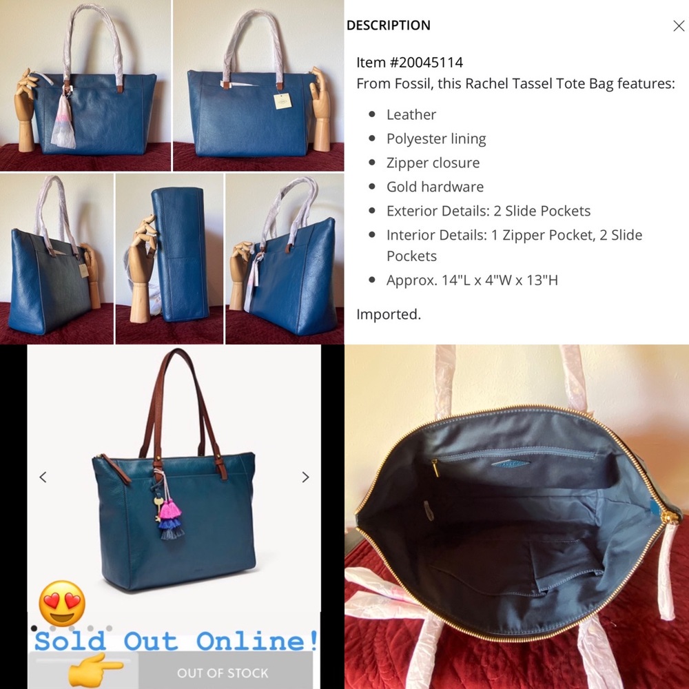 NEW Fossil Leather Rachel Tote & Logan RFID Wallet - Picture 6 of 8